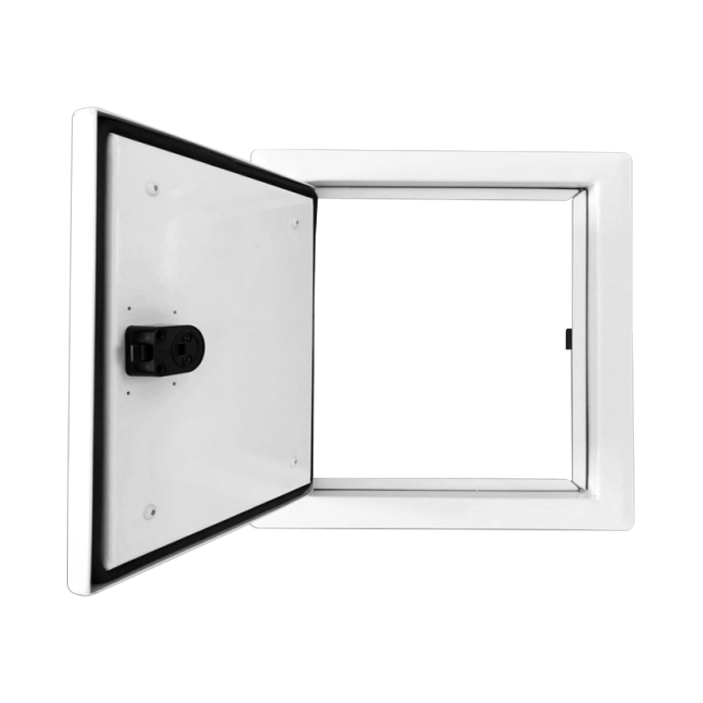 B-Waren Türe metall weiß mit Push-Knopf 300x300 mm