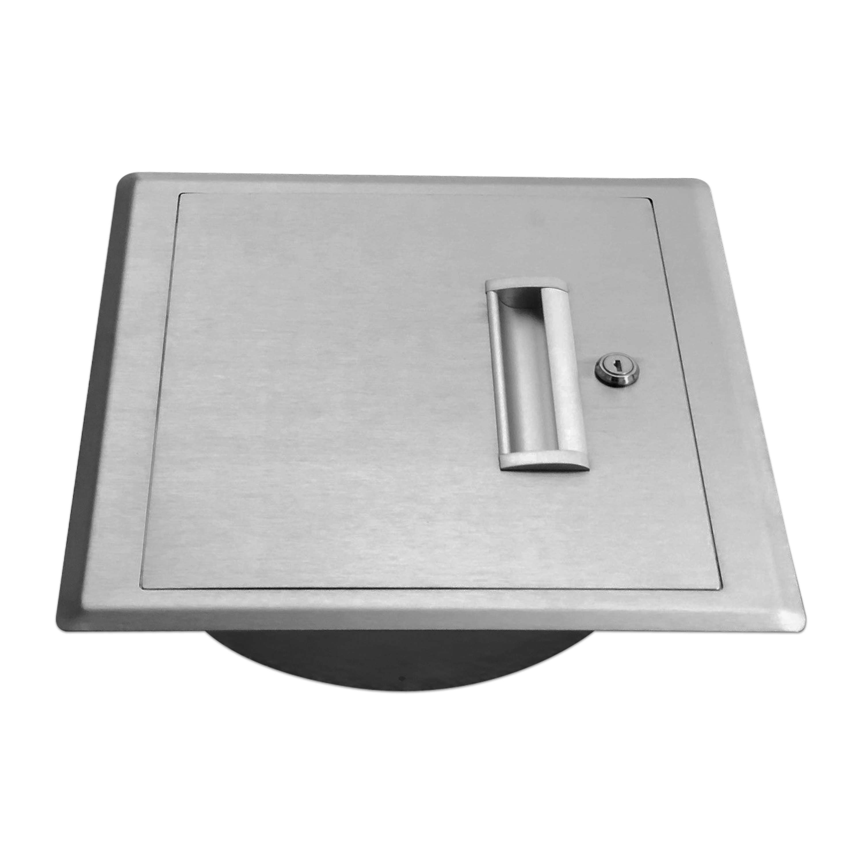 Einwurftür Metall - Edelstahl - doppelwandig- mit Dichtung - schmaler Rahmen - eckig/eckig/rund - ⌀ 300 mm