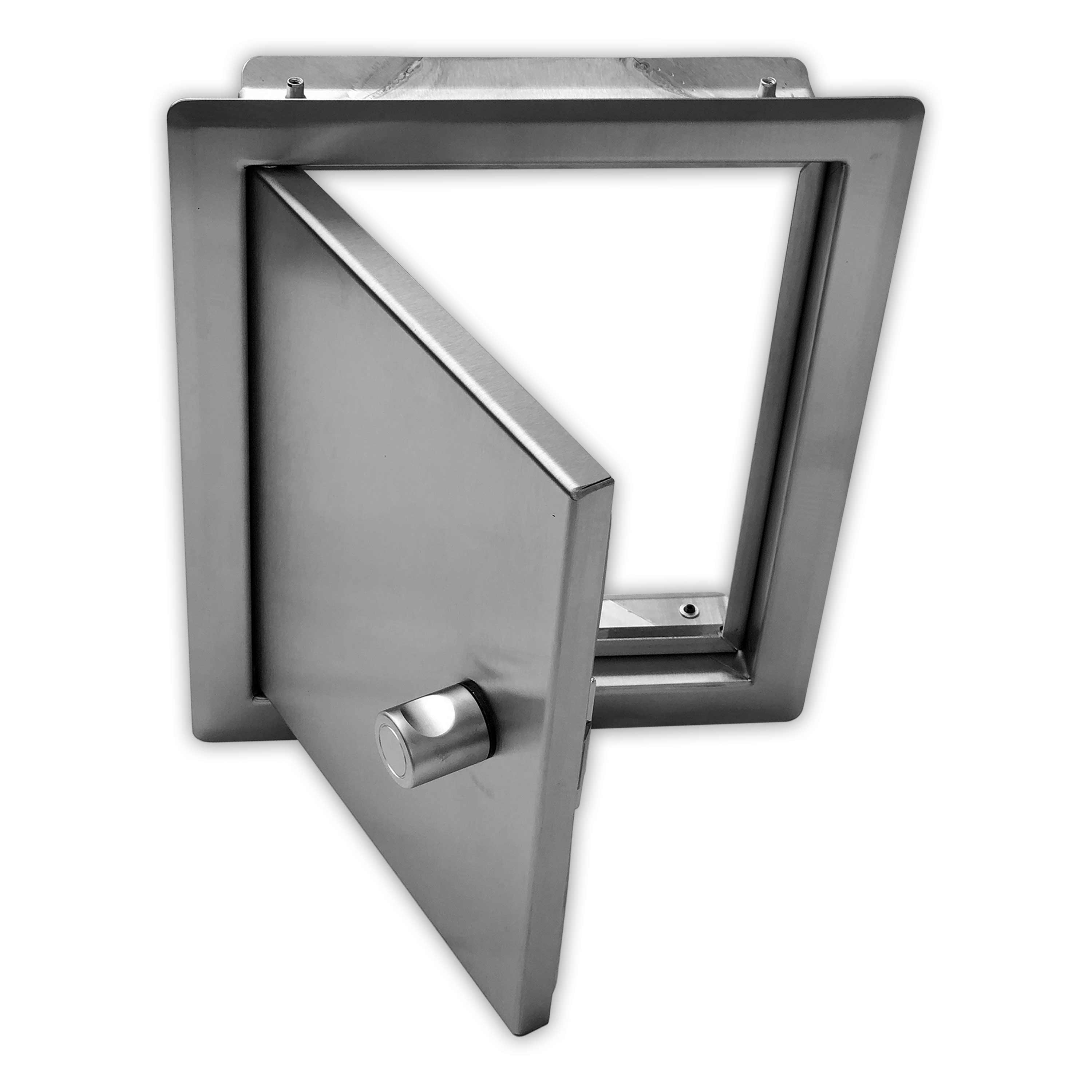 Einwurftüre metall edelstahl gebürstet, doppelwandig, mit Drehknauf und Dichtung