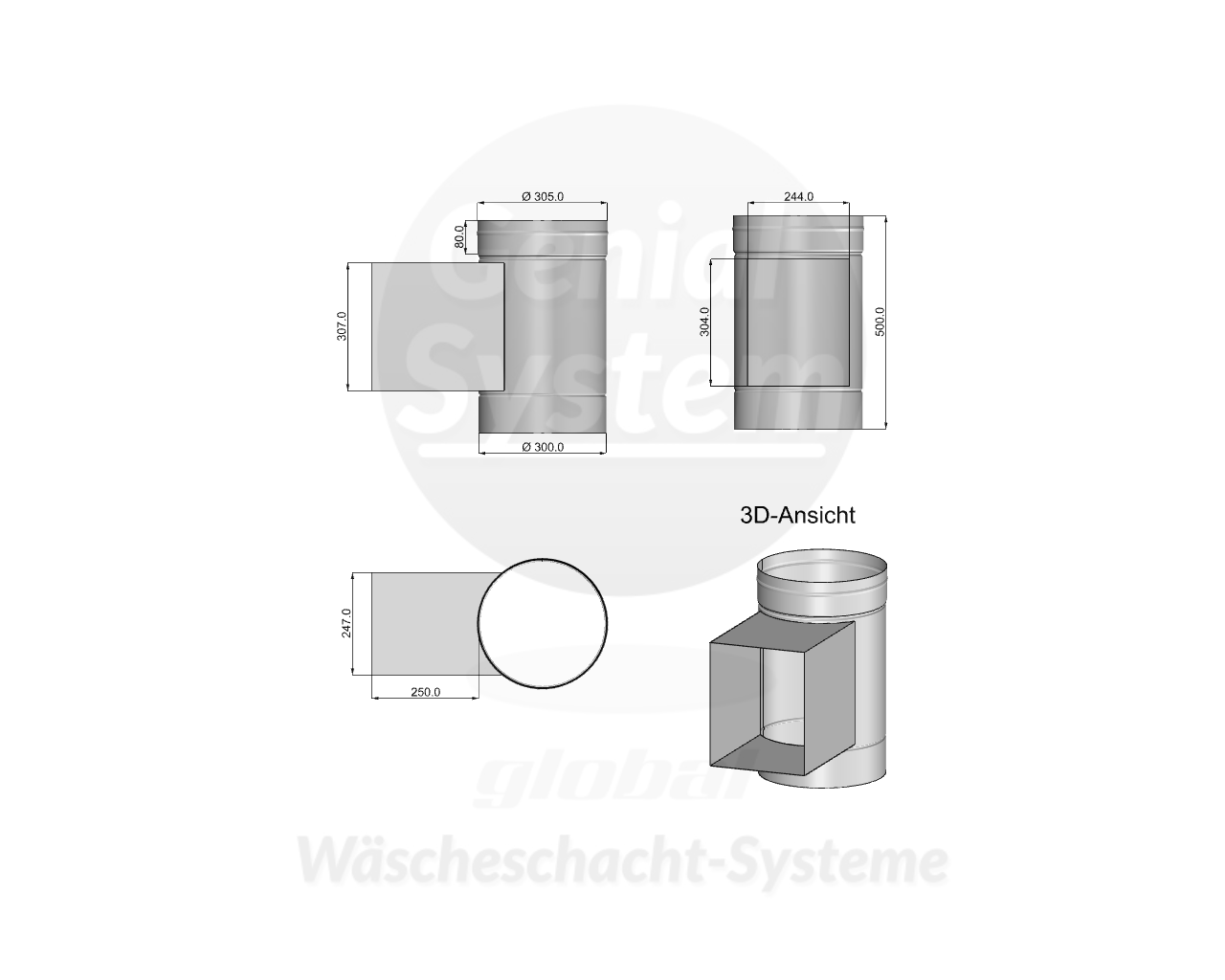 VA-Schurrenrohr Öffnung 240x300 mm