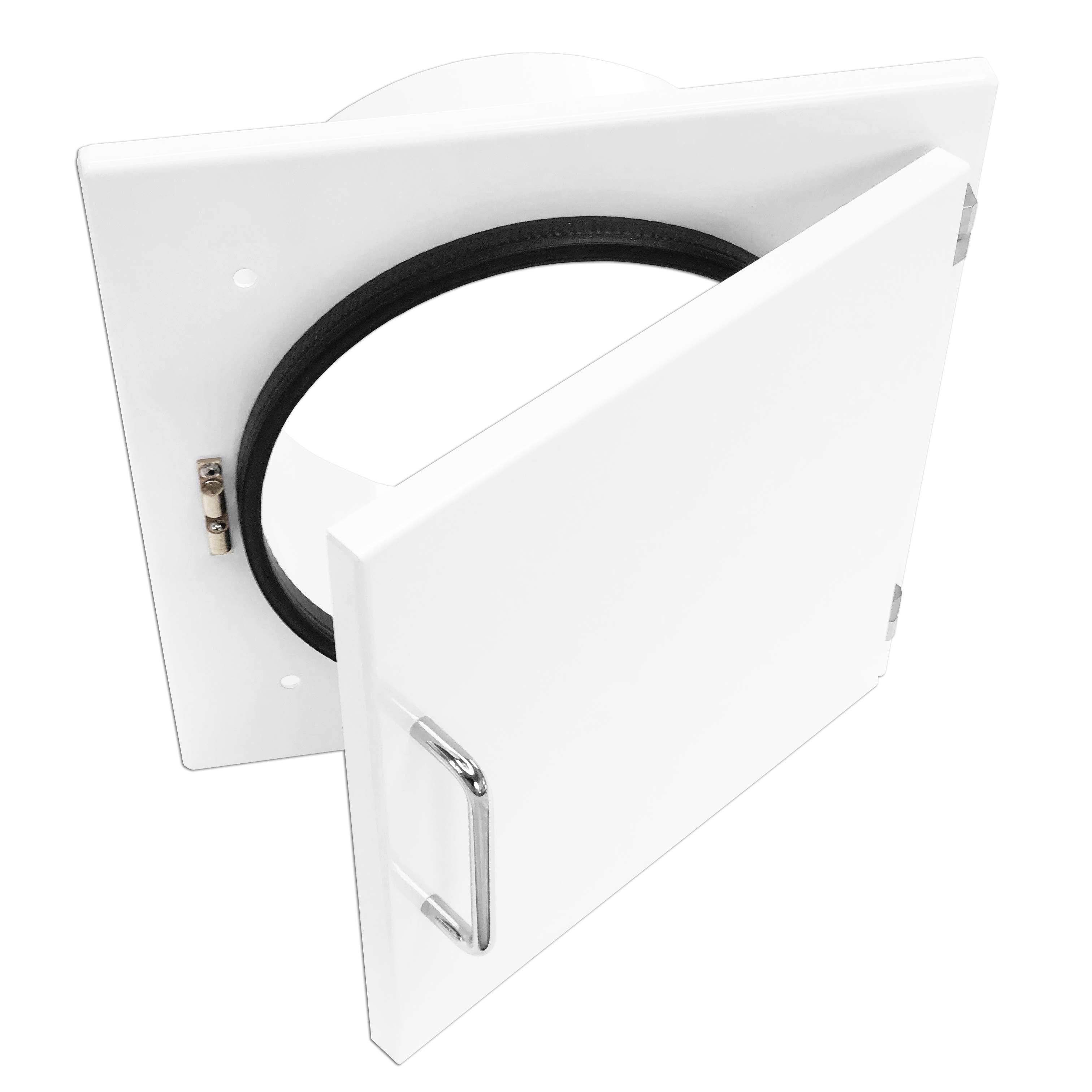 Einwurftür Metall - Weiß - einwandig - mit Dichtung - eckig/eckig/rund - ⌀ 300 mm